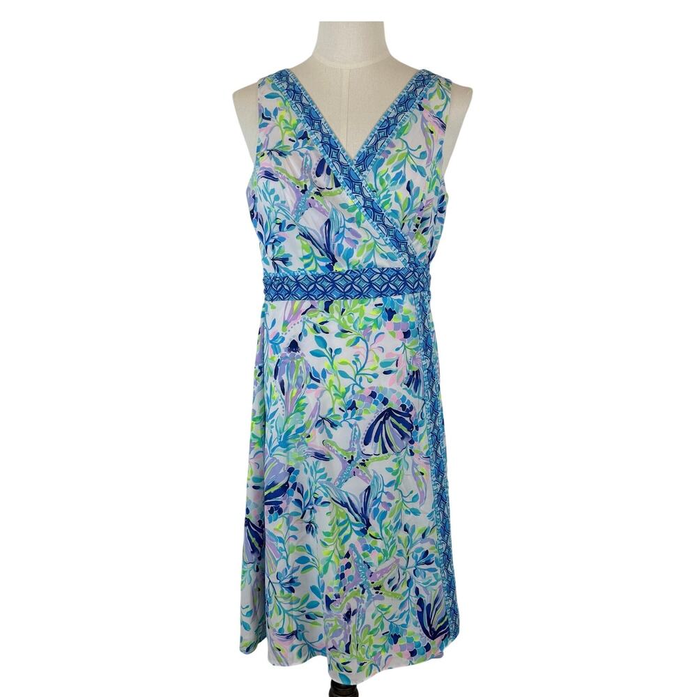 Lilly Pulitzer Shaylee Midi True Wrap Dress Shell Beach Engineered Blue/White 16